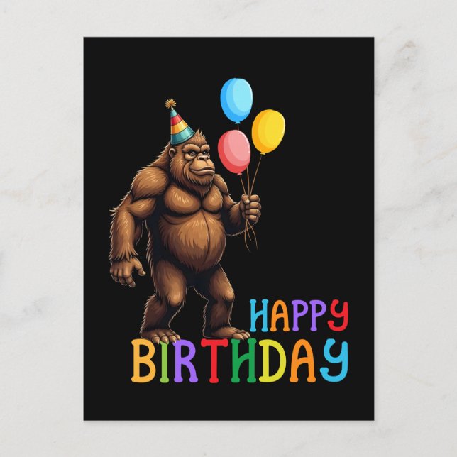 Funny BigFoot Birthday Card with Balloons (Front)