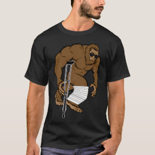 Funny Bigfoot Broken Leg Get Well Soon Gift Crutch T-Shirt