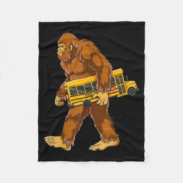Funny Bigfoot Bus Driver Sasquatch School Bus Love Fleece Blanket (Front)