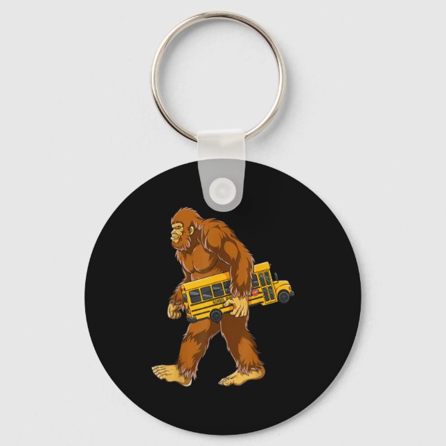 Funny Bigfoot Bus Driver Sasquatch School Bus Love Keychain (Front)