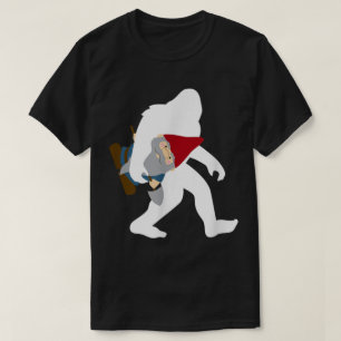 Funny Bigfoot Carrying Gnome Design T-Shirt