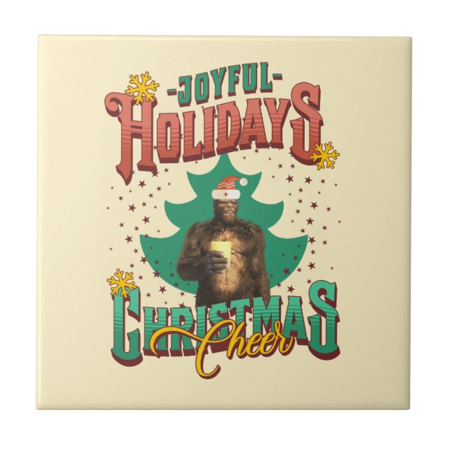 Funny Bigfoot Christmas Cheer Holiday Tile (Front)