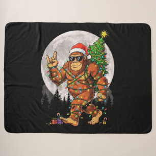 Funny Bigfoot Christmas Lights and Moon Sherpa Blanket