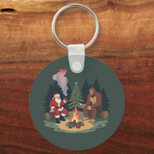 Funny Bigfoot Christmas Santa Sasquatch Camping Keychain