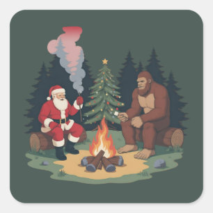 Funny Bigfoot Christmas Santa Sasquatch Camping Square Sticker