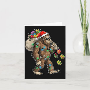 Funny Bigfoot Christmas Tree Lights Xmas Boys Mens Card