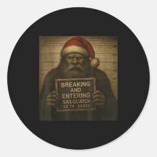 Funny Bigfoot Christmas – Xmas Sasquatch Mugshot Classic Round Sticker