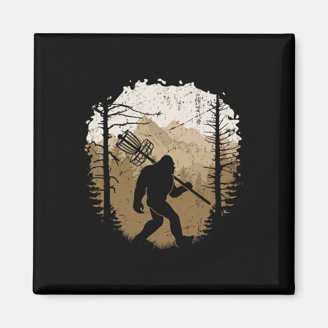 Funny Bigfoot Disc Golf Player Sasquatch Disc Golf Magnet (Front)