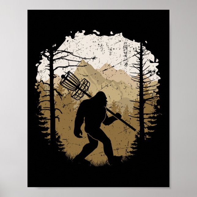 Funny Bigfoot Disc Golf Player Sasquatch Disc Golf Poster (Front)