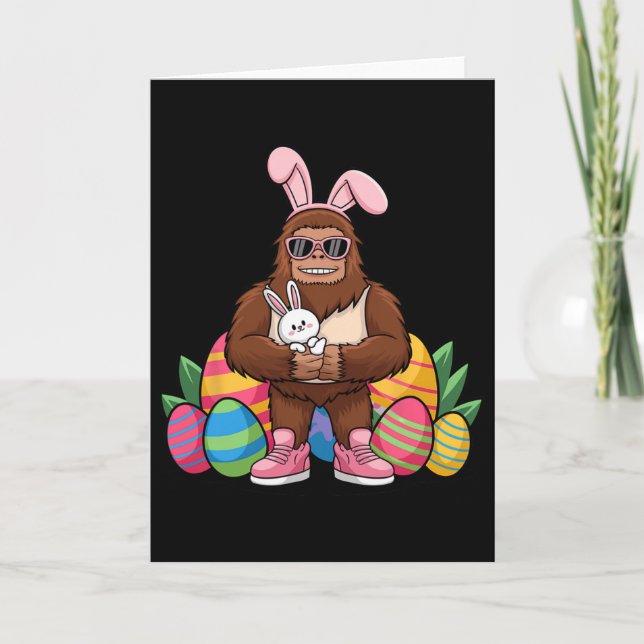 Funny Bigfoot Easter Bunny Mashup – Sasquatch With Card (Front)