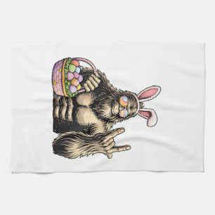 Funny Bigfoot Easter Egg Rock Sasquatch Easter Day Kitchen Towel