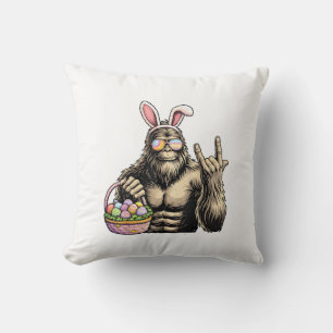 Funny Bigfoot Easter Egg Rock Sasquatch Easter Day Throw Pillow