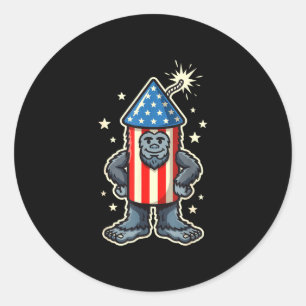 Funny bigfoot firework 4th of july sasquatch classic round sticker