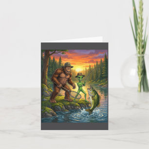 Funny Bigfoot Fishing Mens Alien Sasquatch Fishing Card