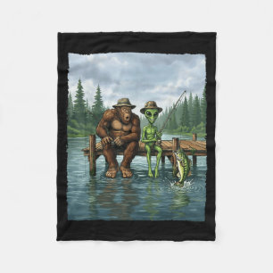 Funny Bigfoot Fishing Mens Alien Sasquatch Fishing Fleece Blanket