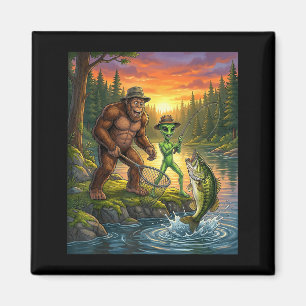 Funny Bigfoot Fishing Mens Alien Sasquatch Fishing Magnet