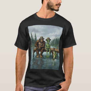 Funny Bigfoot Fishing Mens Alien Sasquatch Fishing T-Shirt