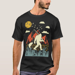 Funny Bigfoot Fishing Outdoor Retro Sasquatch T-Shirt