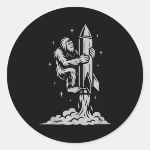 Funny Bigfoot Flying Into Space With Stars And Cos Classic Round Sticker