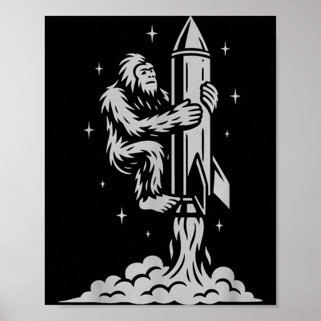 Funny Bigfoot Flying Into Space With Stars And Cos Poster (Front)