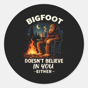 Funny bigfoot for men &amp; women camping hiking classic round sticker