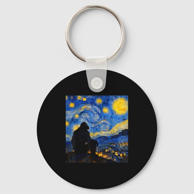Funny Bigfoot Graphic Van Gogh Style Sasquatch Sta Keychain (Front)