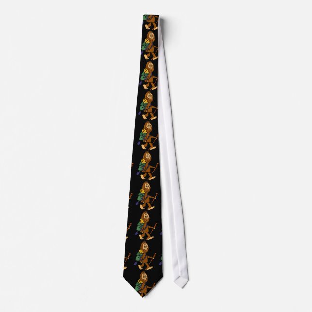 Funny Bigfoot Hiking Cartoon Tie (Front)