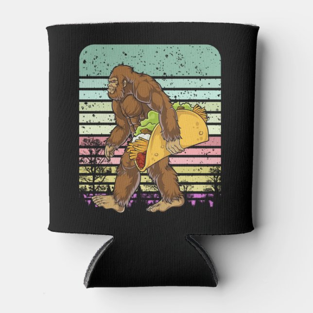 Funny Bigfoot Holding A Taco Can Cooler (Front)