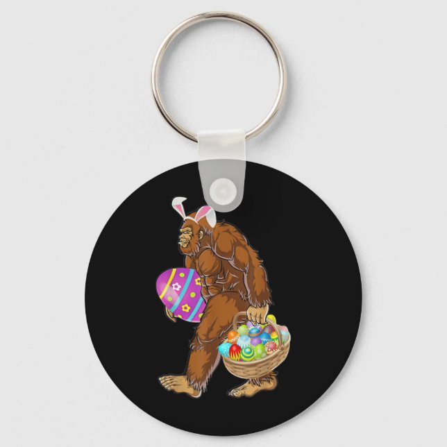 Funny Bigfoot Hunting Easter Eggs  Keychain (Front)