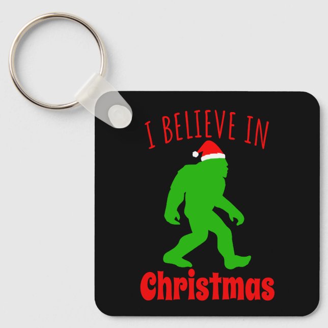 Funny Bigfoot I Believe In Christmas    Keychain (Front)