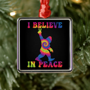 Funny Bigfoot I Believe In Peace Metal Ornament