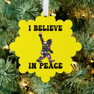 Funny Bigfoot I Believe In Peace Ornament Card