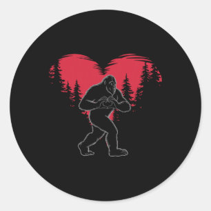 Funny Bigfoot In Love Heart Happy Valentine's Day  Classic Round Sticker