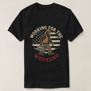 Funny Bigfoot Labour Day Shirt Blue Collar US Flag