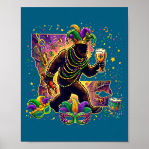 Funny Bigfoot Mardi Gras Sasquatch Cryptid Poster