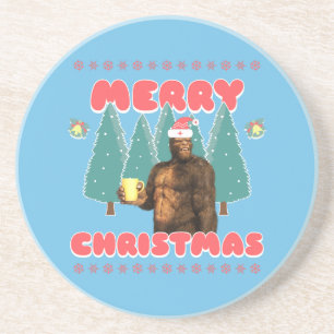 Funny Bigfoot - Merry Christmas Coaster