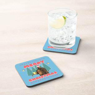 Funny Bigfoot - Merry Christmas Coaster