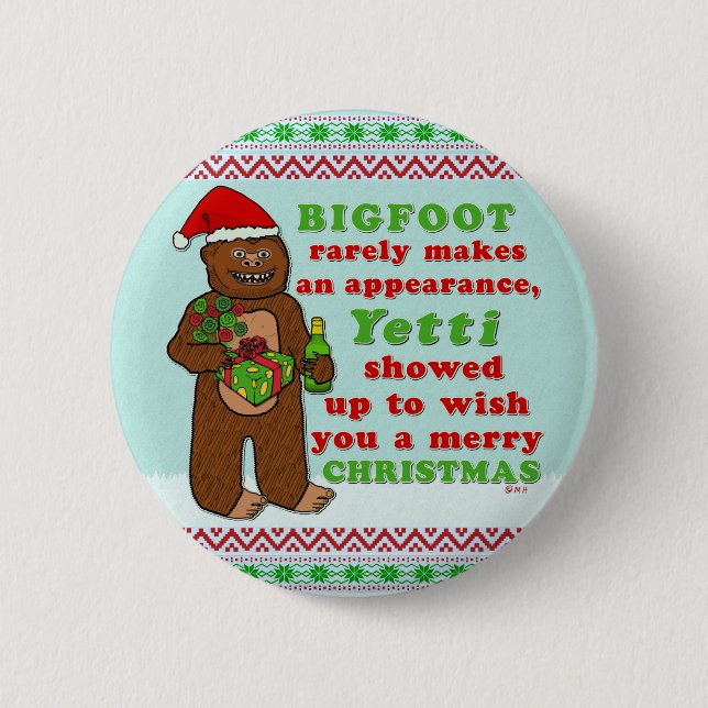 Funny Bigfoot Merry Christmas Sasquatch Pun 2 Inch Round Button (Front)