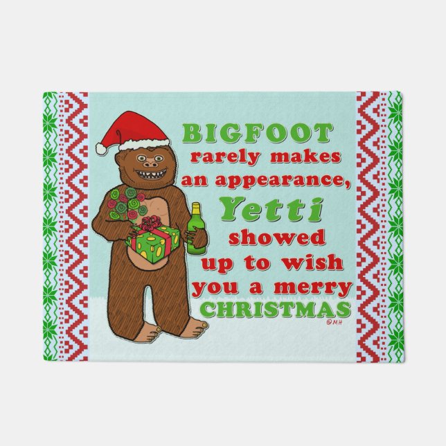 Funny Bigfoot Merry Christmas Sasquatch Pun Doormat (Front)