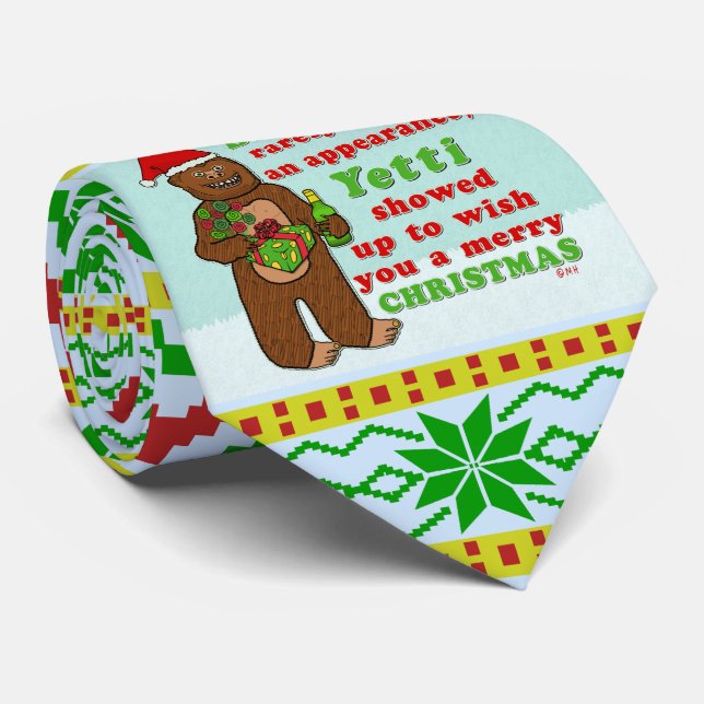 Funny Bigfoot Merry Christmas Sasquatch Pun Tie (Rolled)