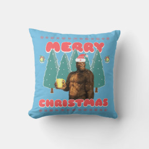 Funny Bigfoot - Merry Christmas Throw Pillow