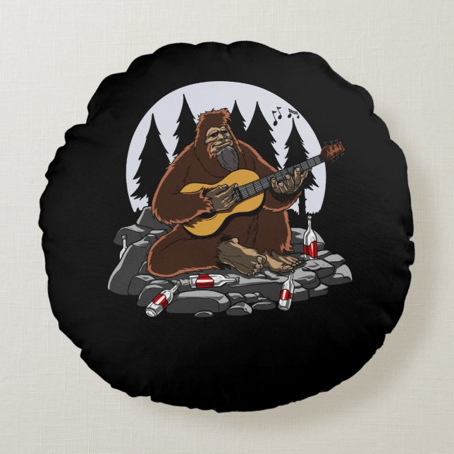 Funny Bigfoot Mountain Camping Hiking Round Pillow (Front)