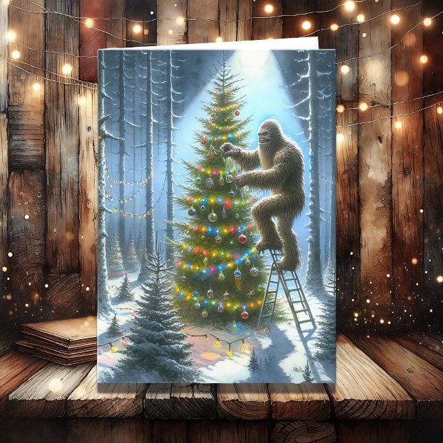 Funny Bigfoot Personalized Christmas Holiday Card (Creator Uploaded)