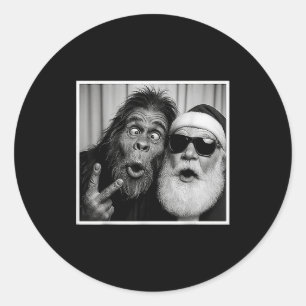 Funny Bigfoot Photobooth With Santa Christmas Xmas Classic Round Sticker