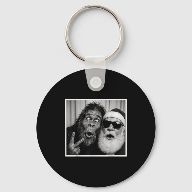Funny Bigfoot Photobooth With Santa Christmas Xmas Keychain (Front)