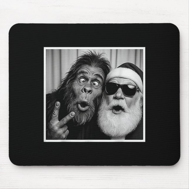 Funny Bigfoot Photobooth With Santa Christmas Xmas Mouse Pad (Front)