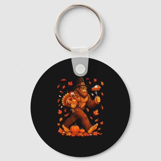 Funny bigfoot pumpkin pie thanksgiving sasquatch keychain (Front)