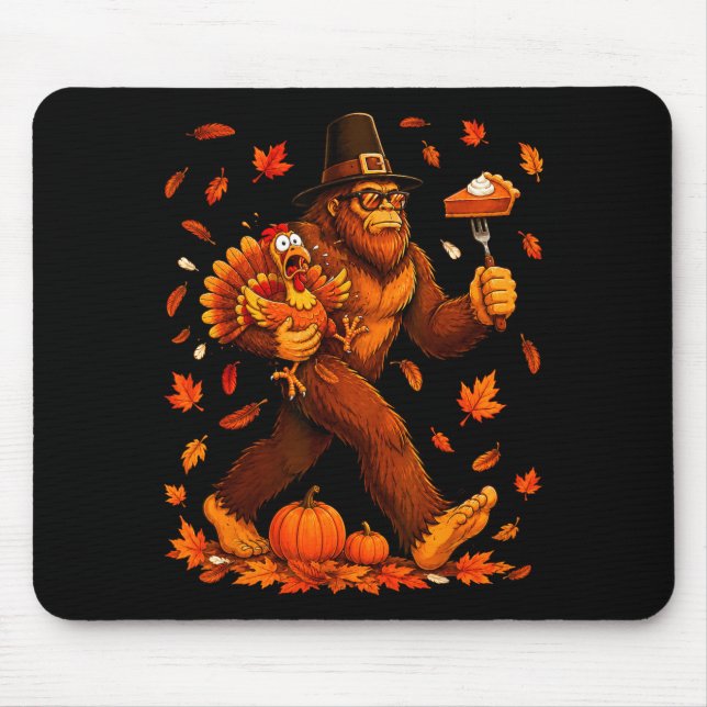 Funny bigfoot pumpkin pie thanksgiving sasquatch mouse pad (Front)