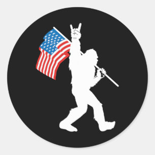 Funny Bigfoot Rock And Roll Usa Flag For Sasquatch Classic Round Sticker