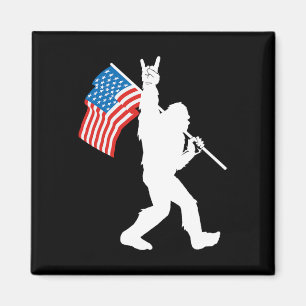 Funny Bigfoot Rock And Roll Usa Flag For Sasquatch Magnet